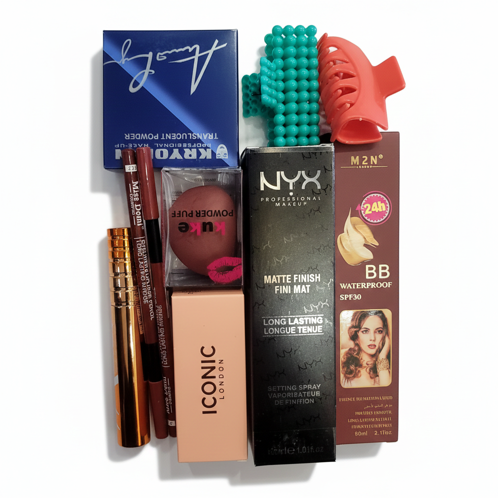 Deal 3(7 in one deal) : BB Cream M2n - Makup Fixer NYX-Loose Powder - Msscara- lip pencil and Iconic Highliter)